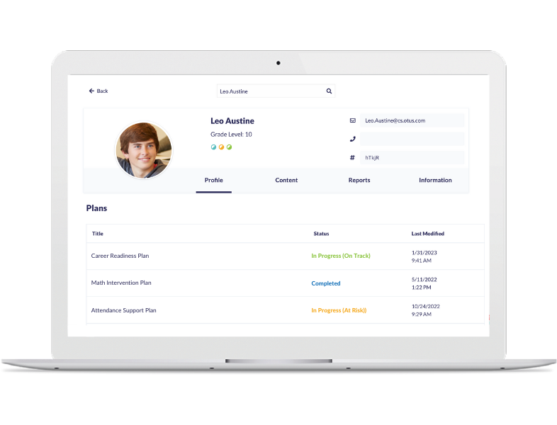 Otus Plans in Student Profile