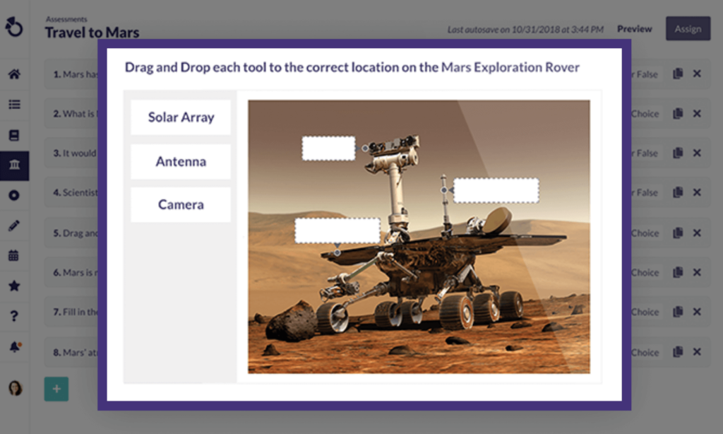 An example of a drag-and-drop Advanced Assessment in Otus.